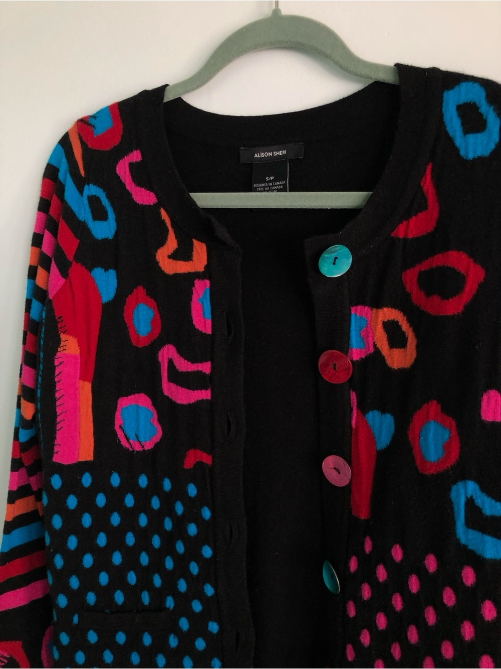 Y2K Abstract Art Teacher Mixed Print Button-Up Cardigan Sweater Size S - Picture 5 of 15